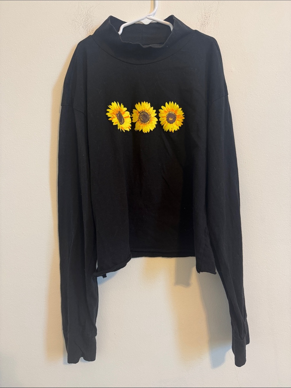 Black Long Sleeve Tee with Sunflower Motif